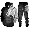 Men's Tracksuits Personality Lion 3D Print Hoodie/Tracksuit Men's Cool Hooded Sweatshirts Pants Jogging Suit Hip Hop Male Streetwear