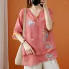 Ethnic Clothing 2023 Traditional Chinese Top Flower Print Hanfu Clothes Oriental Linen Blouse For Women