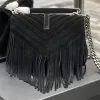 Üniversite Tasarımcı Kadın Çantalar Çanta Omuz Tote Siyah Klasik Diagonal Stripes Kapitone Zincirler Flep Orta Crossbody Süet Püskül Zarf Cüzdan