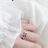 Anillos de boda 2 unids Amor Corazón Pareja Abierto para Mujeres Hombres Amante Negro Color Plata Compromiso Regalo de San Valentín 2023 Tendencia