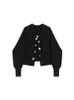 Femmes Tricots Vintage Noir Tricoté Cardigan Pour Femmes 2023 Automne Dames Élégantes À Manches Longues Variable Bouton Up Chandails Courts Vêtements D'extérieur