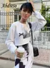 Kadın T-Shirt Abdieso Y2K Baskı Seksi Kazak Mahkem En İyi Kadın Sokak Giyim Sıradan 2022 Sonbahar Beyaz Gevşek O Boyun Uzun Kollu Tişörtler Moda T230104