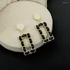 Boucles d'oreilles pendantes 2023 Simple corde en cuir géométrique Rectangle dames tempérament haut de gamme 925 aiguille en argent pour femmes