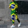 Herrspårar Herrkläder Set 2023 mode långärmad t -shirtbyxor Casual Tracksuit 2 -stycken kostym Brasilien flagga 3d tryck man