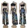 Vintage Print Vest Tops Pants Två stycksuppsättningar för kvinnor Designer One Shoulder Tanks High midjebyxor Fashion Casual Suits