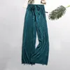 Kvinnors tvåbitar byxor Gaoke Summer Wide Leg for Women Casual Elastic High midja 2023 Fashion Loose Long Pleated Pant Trousers Femme