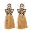 Stud Earrings ZHINI Long Yellow Tassel Crystal Rhinestone Korean Vintage Blue Big Flower For Women Christmas