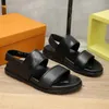 Fashion Men Sandals Top Leather Slippers Old Flower Designer Shoes Hoop&Loop Straps Open Toe Cross Spring Summer Non Slip Outdoor Office Business Casual Solid Black