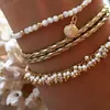 Anklets Trend Bohemian Fashion Alloy Rice Bead Tassel Shell 3 Set Anklet Girl Woman Gift Jewelry Wholesale