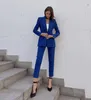 Kvinnors tvåbitar byxor Fashion Blue Women Suits 2 Slim Fit Set med Blazer Pants/Custom Made for Work Professional Ladies Formal Outfits