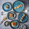 プレート日本のkirn交換セラミックディッシュボウルブループレートサラダプラッターディナーウェアの食器セット