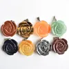 Pendant Necklaces 2023 Fashion Selling Carved Mixed Natural Stone Rose Flower Pendants Charms Jewelry 8pcs/lot Wholesale