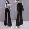 Pantalon femme industrie lourde Design sentiment léger chiffon femmes 2023 été mode longue décontracté noir blanc dames pantalon