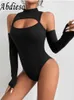 Женская футболка Abdieso Black с длинным рукавом Попад Sexy Bodysuit Women Fashion 2022 o Neck Skinny Basic Осенние Топы для тела. Обычное повседневное T230104