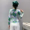 Women's T Shirts #7967 Sexy Wrap Shirt Women Flower Printed Tshirt Long Sleeve Vintage Short Slim Mesh Tee V-neck Thin Top