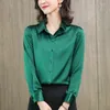 Blusas femininas de escritório de trabalho camisa de trabalho tops camisas elegantes para mulheres gola virada de coleira longa Mulher de seda real de seda real