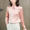 Blusas femininas de escritório de trabalho camisa de trabalho tops camisas elegantes para mulheres gola virada de coleira longa Mulher de seda real de seda real