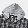 Camisas casuais masculinas Parklees com capuz xadrez para homens 2023 Marca de manga longa Tops de algodão de alta qualidade