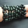 Strand Certified äkta naturliga Hetian Dark Green Jade Bead Bangle unisex armband