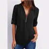 Women's Blouses Women Shirts Summer Autumn Casual V-neck Chiffon Blouse Woman Top Long Sleeve Female Shirt Black White Ladies Shirt-CH21