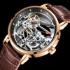 Montres-bracelets WISHDOIT Montre-bracelet mécanique automatique pour hommes en cuir de luxe Mode décontractée Squelette Tourbillon Horloge Relogio Masculino