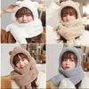 Berets Lovely Bear Ear Hat Scarf Gloves Set Plush Thickened Warm Winter Women Hats Solid Fleece One-piece Beanies