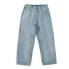 Мужские джинсы 2023 Модные мужские мешковатые классические весенние осенние унисекс прямой джинсовая ткань штаны с широкими ногами хип-хоп брюки синий черный цвет