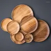 Plates Round Solid Wood Tray Tableware Sets Trinket Dish Set Sushi Fruit Tea Dessert Acacia Wooden Dinner Breakfast