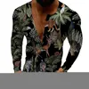 Men's Casual Shirts 2023T-shirts Men Foreign Trade Men's Summer Long-sleeved T-shirt Trend Fruit Leaf Print All-match Shirt