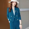 Women's Two Piece Pants Fashion Ladies Casual Blue Blazer Women Business Suits Pant And Jackets Sets Work Elegant Office Uniform Style