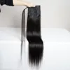 Straight Body Wave Wrap Around Ponytail Human Hair 140g Indian Remy Magic Paste Pony Tail Clip In Hair Extensions For Women