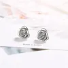 Boucles D'oreilles Simple Et Belle Doux Rose Argent Plaqué Bijoux Personnalité Fleur Cristal Exquis Femmes XZE013