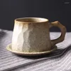 Kopjes schotels Japanse retro keramische koffiekop en schotel set creatief geschenk porselein afternoon tea grove aardewerk mok met bord