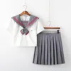 Ensembles de vêtements S-XXL Japonais JK Étudiants Uniforme École Filles Uniformes Blanc Gris Couleur À Manches Longues Top Jupe Noeud Papillon Cosplay Marin