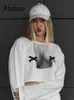 여자 티셔츠 abdieso y2k 프린트 섹시 풀오버 농작물 탑 여자 스트리트웨어 캐주얼 2022 가을 흰색 느슨