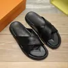 Fashion Men Sandals Top Leather Slippers Old Flower Designer Shoes Hoop&Loop Straps Open Toe Cross Spring Summer Non Slip Outdoor Office Business Casual Solid Black