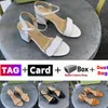 Sandaler Kvinnor Läderklänningskor Summer Sandal Luxury Chunky Heel High Heels Ladies Mid-Heel Platform Womens Shoe Wedding Party Open Toe Calf Ankle-Tie Slides