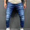 Hommes Jeans Déchiré Maigre Patchwork Grille Stretch Casual Denim Crayon Pantalon Homme Mode Peinture Peinture Jogging Pantalon Mâle