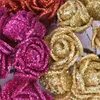 Flores decorativas 72/144pc Mini 2cm Gold Pink Rose Red Glitter Flor Artificial para DIY Caixa de presente Scrapbooking Decoração de casamento em casa