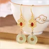 Dangle Earrings Ancient Gold Craftsmanship Natural Hetian Jade Long Inlaid With Southern Red Tourmaline Luxury Charm Ladies Jewelry