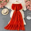 Casual jurken Stijlvolle One-Shoulder Off-Shoulder Chiffon Summer Taille Slim Flowing Flows Dress Dress