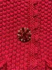 Lässige Kleider Früher Frühling Frauen Rot Strick Robe Bogen V-Ausschnitt Langarm Strass Knöpfe Weibliche dünne Mini 2023
