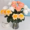 Fleurs décoratives 1pc Roses artificielles flanelle Rose branche de fleur rouge réaliste faux pour la décoration de la maison de mariage