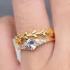 Wedding Rings Inlaid Golden Zircon For Women And Men Fashion Trend About Alloy Leaf Flower Vine Grape Branch Ring Set Jewelry