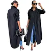 Casual Kleider Mode Lange Hemd Frauen Einfarbig Einreiher Jacke Elegante Kleid 2023 Sommer Streetwear S-2XL