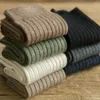 Men's Socks 2023 Winter Double Needle Striped Tube Cotton Business Casual