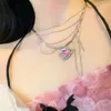 Collane con ciondolo Collana irregolare con cuore in zirconi rosa viola Y2K Star Crystal Love Choker Collare Egirl Accessori per gioielli da donna