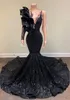 2022 Sexy Long Elegant Evening Dresses Mermaid Style Single Long Sleeve Black Sequin applique African Girl Gala Prom Party gown BC11113