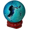 ジュエリーポーチTumbeelluwa Light Blue Titanium Coated Druzy Agate Geode Sphere Ball digination reiki Healing fugurin