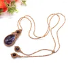 Pendant Necklaces Tear Water Drop Thread Rope Wrap Natural Healing Crystal Stones Rose Quartz Amethyst Hand Carved Necklace Jewelry Gift